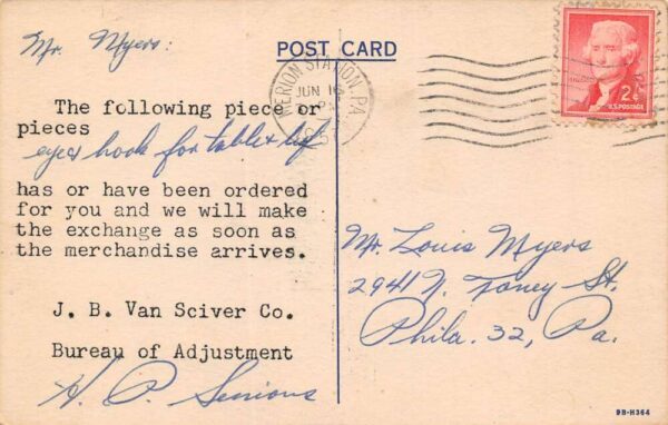 Bala-Cynwyd Pennsylvania J.B. Van Sciver Furniture Co., Color Linen PC U10857 - Image 2