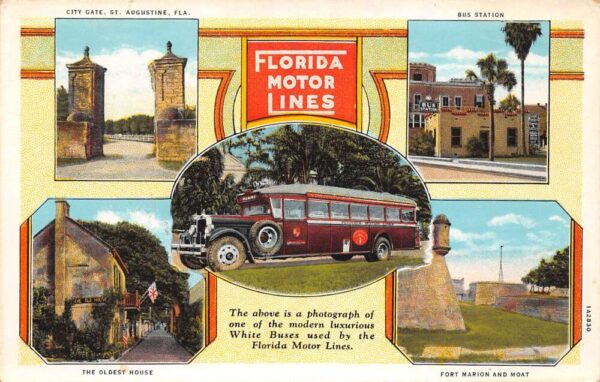 St. Augustine Florida Florida Motor Lines, Multi-Views Of Notable Places,PC U10858
