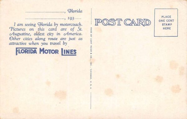 St. Augustine Florida Florida Motor Lines, Multi-Views Of Notable Places,PC U10858 - Image 2