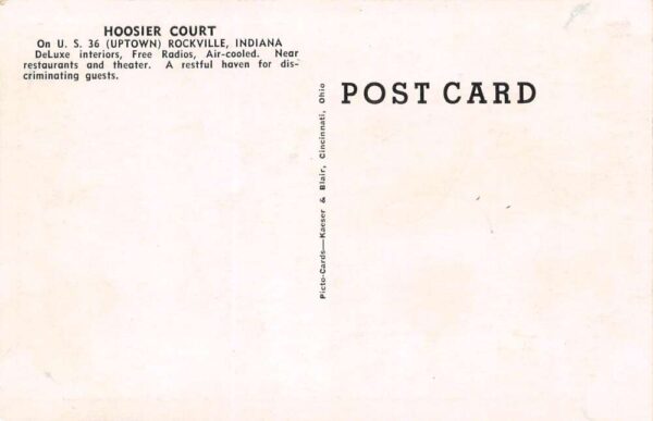Rockville Indiana Hoosier Court, B/W Photo Print Vintage Postcard U10859 - Image 2