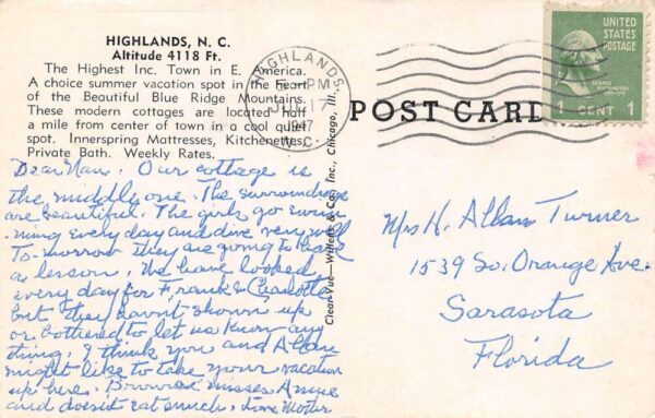 Highlands North Carolina Mitchell's Cottages, B/W Photo Print Vintage PC U10860 - Image 2