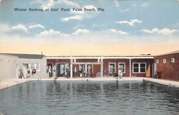 Palm Beach Florida Winter Bathing At Gus' Pool, Color Lithograph PC U10885