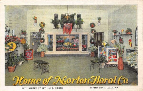 Birmingham Alabama Norton Floral Florist Shop Interior Vintage Postcard AA71665