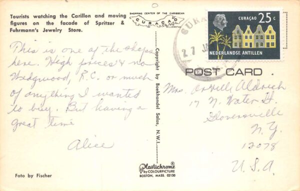 Curacao Caribbean Spritzer Fuhrmann Jewelry Store Carillon Postcard AA71677 - Image 2