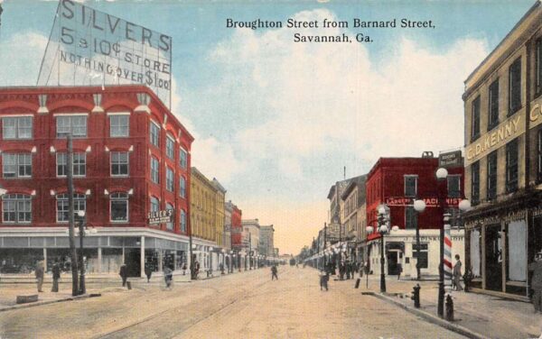Savannah Georgia Broughton Street from Barnard Street Vintage Postcard AA71678