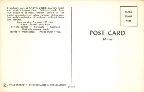 Seattle Washington Andy's Diner Vintage Postcard AA71717 - Image 2