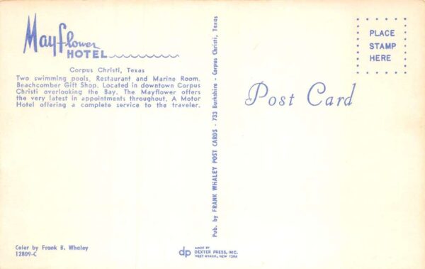 Corpus Christi Texas Mayflower Hotel and Swimming Pool Vintage Postcard AA71721 - Image 2