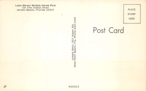 Jensen Beach Florida Lake Manor Mobile Home Park Swimming Pool Postcard AA71722 - Image 2