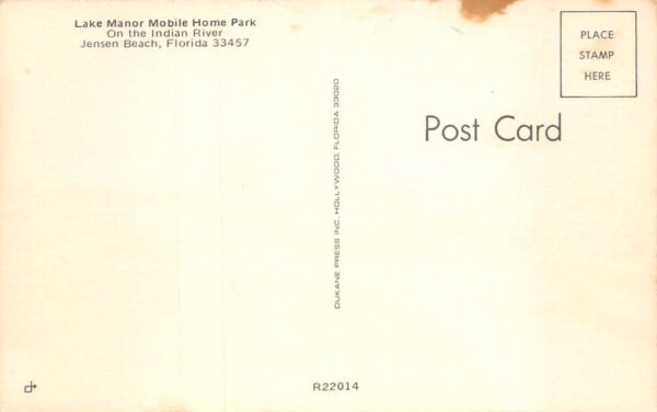 Jensen Beach Florida Lake Manor Mobile Home Park Vintage Postcard AA71723 - Image 2