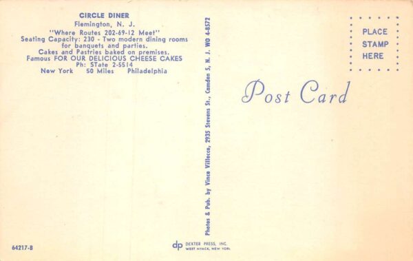 Flemington New Jersey Circle Diner Vintage Postcard AA71730 - Image 2