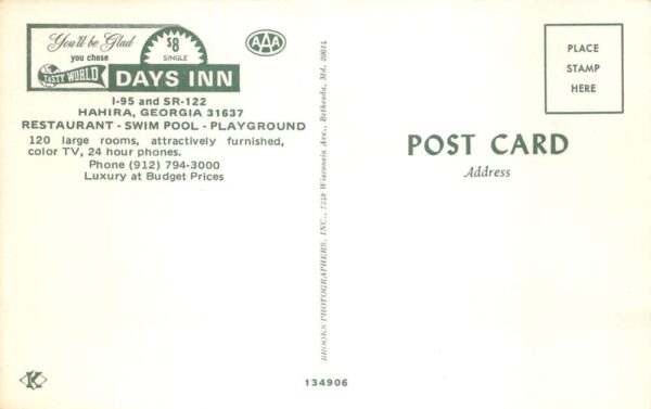 Hahira Georgia Tasty World Restaurant Days Inn Pool Postcard AA74666 - Image 2