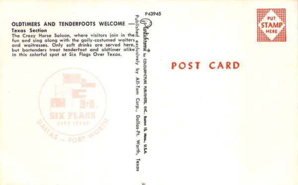 Dallas Texas Six Flags Crazy Horse Saloon Coke Sign Vintage Postcard AA74710 - Image 2