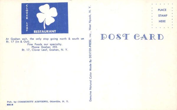 Goshen New York Clover Leaf Restaurant Vintage Postcard AA74711 - Image 2