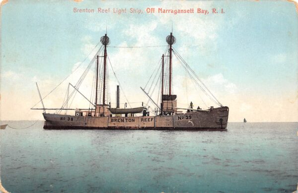 Narragansett Bay Rhode Island Brenton Reef Light Ship, Color Lithograph PCU13203