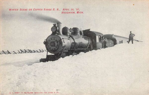 Houghton Michigan Copper Range Railroad Train Winter Scene Postcard AA74731