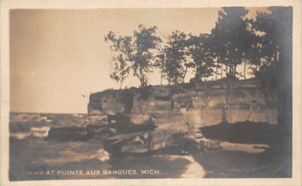 Pointe aux Barques Michigan Rocks Scenic View Real Photo Postcard AA74737