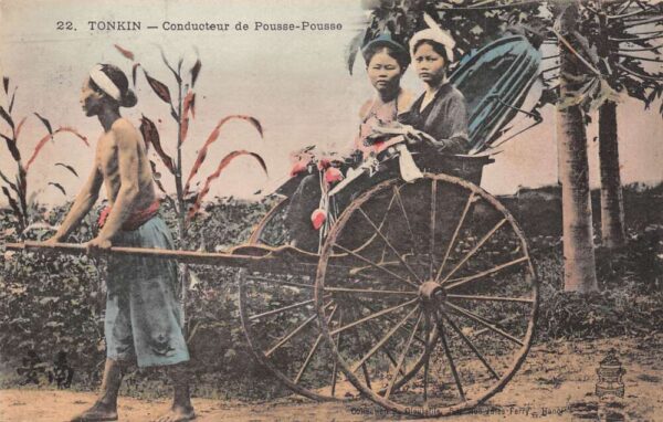 Tonkin Vietnam Ladies in Rickshaw Vintage Postcard AA74754