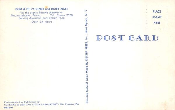 Mountainhome Pennsylvania Dom and Phils Diner and Dairy Mart Postcard AA74782 - Image 2