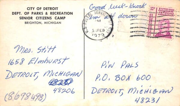 Brighton Michigan Senior Citizens Camp Vintage Postcard AA74801 - Image 2