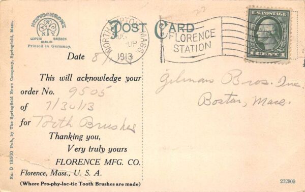 Florence Massachusetts Florence Mfg Co Factory Vintage Postcard AA74841 - Image 2
