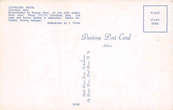 Cleveland Mississippi Cleveland Motel, Chrome Vintage Postcard U13378 - Image 2