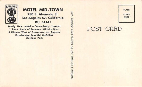 Los Angeles California Motel Mid-town, Multi-View Chrome Vintage Postcard U13384 - Image 2