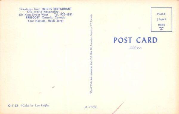 Ontario Canada Heidi's Restaurant, Prescott, Chrome Vintage Postcard U13387 - Image 2