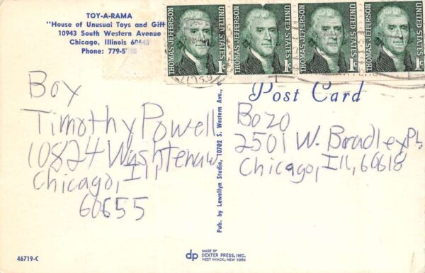 Chicago Illinois Toy-a-Rama Toy Store, Photochrome Vintage Postcard U13409 - Image 2