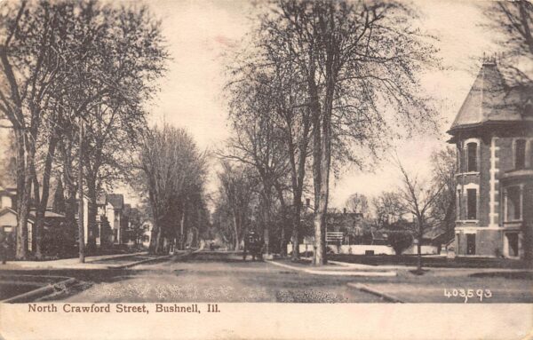 Bushnell Illinois North Crawford Street, B/W Lithograph Vintage Postcard U13418