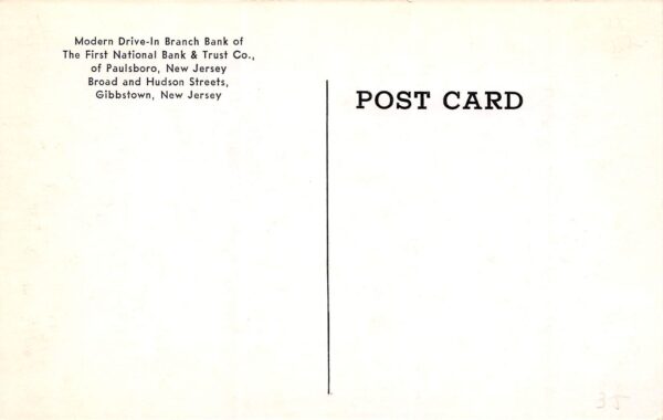 Paulsboro New Jersey First National Bank, B/W Chrome Vintage Postcard U13423 - Image 2