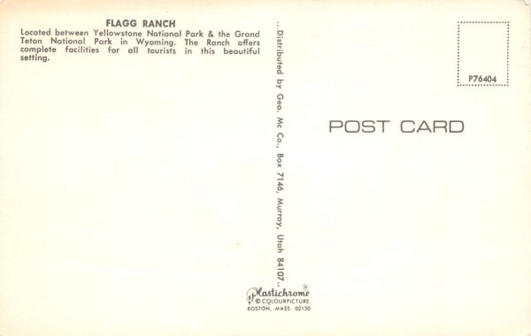 Moran Wyoming Flagg Ranch, Photochrome Vintage Postcard U13440 - Image 2