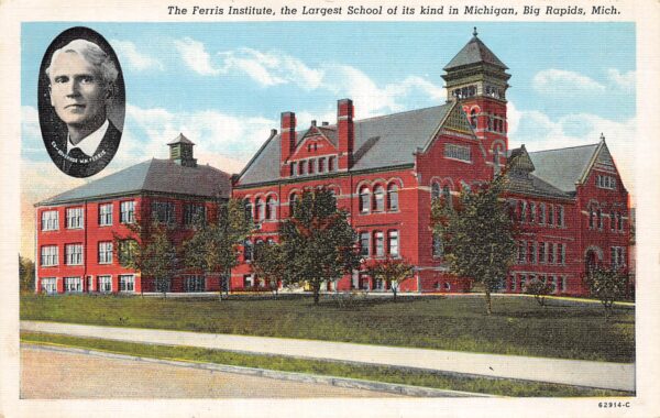 Big Rapids Michigan The Ferris Institute, White Border Vintage Postcard U13467