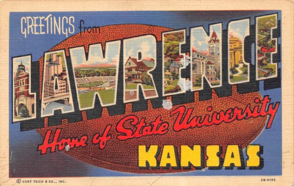 Lawrence Kansas Large Letters, Home Of State University, Vintage PC U13475