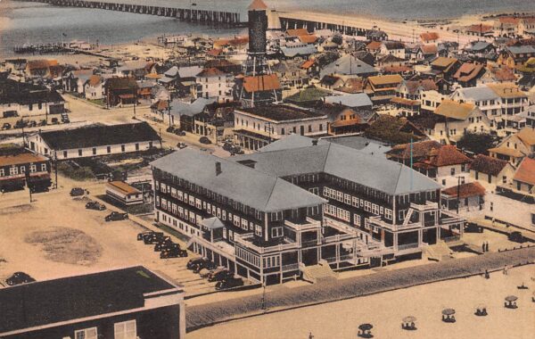 Ocean City Maryland Aerial View, Atlantic Hotel, Hand Colored Vintage PC U13489