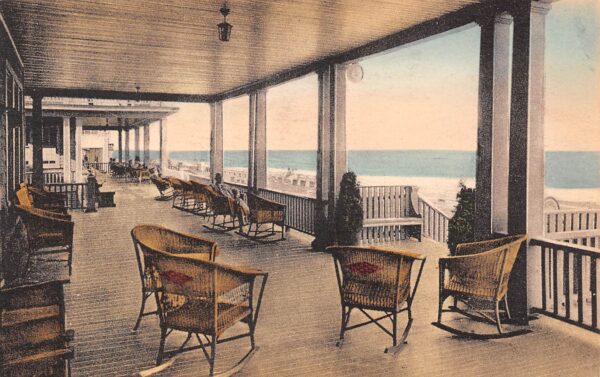 Ocean City Maryland Atlantic Hotel, Ocean Front Veranda, Hand Colored PC U13490