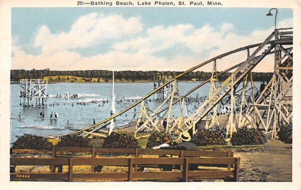 St. Paul Minnesota Bathing Beach, Lake Phalen, White Border Vintage PC U13492