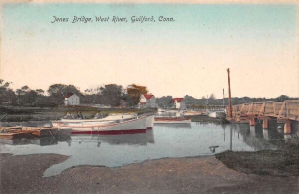 Guilford Connecticut Jenes Bridge, West River, Color Lithograph Postcard U13508