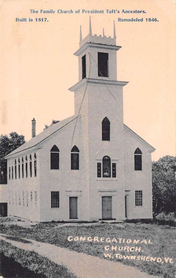 West Townshend Vermont Congregational Church, B/W Lithograph Vintage PC U13537