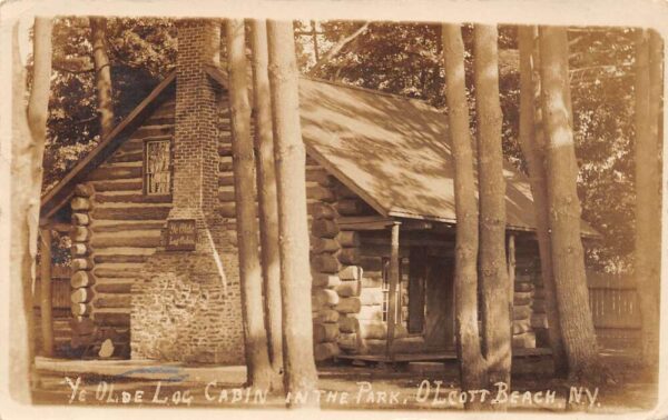Olcott Beach New York Ye Olde Log Cabin In The Park, Real Photo Postcard U13538