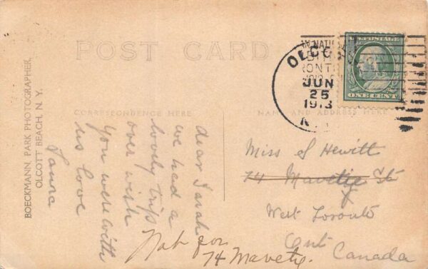 Olcott Beach New York Ye Olde Log Cabin In The Park, Real Photo Postcard U13538 - Image 2