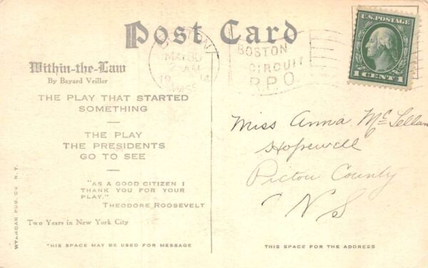 Within the Law by Bayard Veiller Theater Performance Actors Postcard AA75029 - Image 2