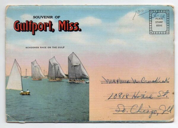 Gulfport Mississippi Beach Scenes Ships Souvenir Folder Postcard AA75047