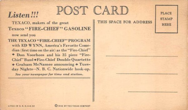 Ed Wynn Comedian Texaco Fire Chief Gas Vintage Postcard AA75238 - Image 2