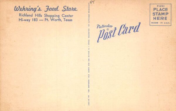 Fort Worth Texas Wehring's Food Store Vintage Postcard AA75275 - Image 2