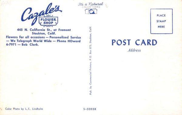 Stockton California Cazales Flower Shop Vintage Postcard AA75276 - Image 2