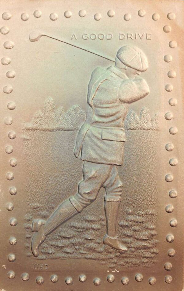 Golfing Greetings "A Good Drive" Embossed Airbrushed Vintage Postcard AA75279