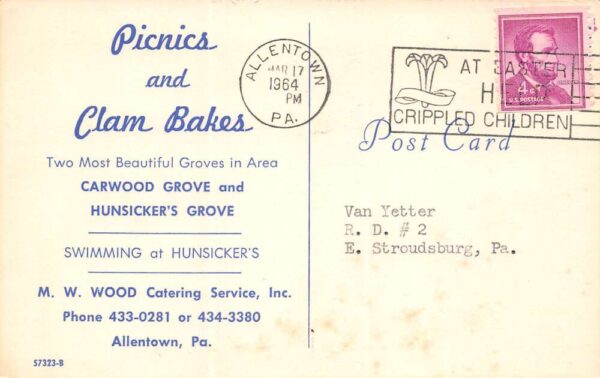 Allentown Pennsylvania Wood Catering Service, Picnics & Clam Bakes, PC U13624 - Image 2