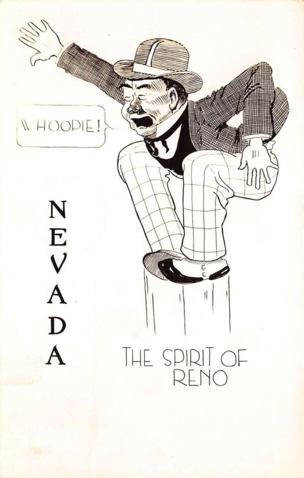 Reno Nevada "The Spirit of Reno", Man Jumping For Joy, Vintage Postcard U13628