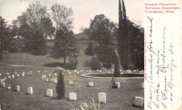 Vicksburg Mississippi Cannon Fountain, National Cemetery, Undivided Back,PC U13636