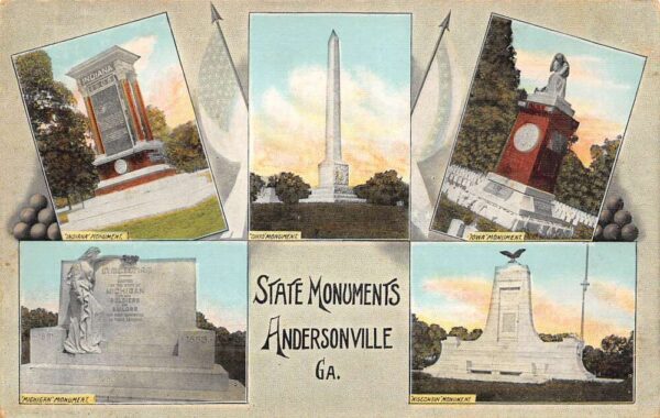 Andersonville Georgia State Monuments, Multi-View Lithograph Vintage PC U13638
